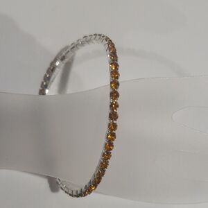 Elegant Silver tone Amber Color Stones Stretchy Bracelet Women's Fashion Jewelry